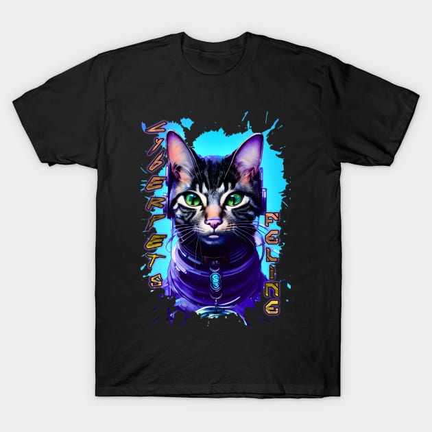 Cyberpets Feline,cat, feline, pet , cyberpunk Edgerunners inspired , anime, manga T-Shirt T-Shirt by AISHOPPE